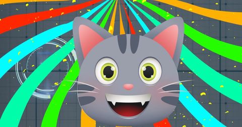 Cartoon cat with joyful expression in bright festive scene