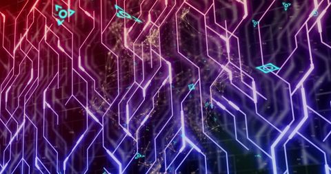 Abstract Neon Circuitry with Digital Hearth Patterns - Download Free Stock Images Pikwizard.com