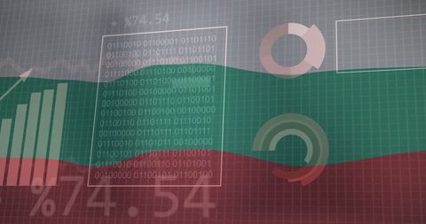 Financial Data Overlay on Bulgarian Flag with Digital Elements - Download Free Stock Images Pikwizard.com