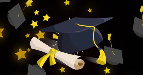 Artistic Graduation Cap with Diploma Surrounded by Floating Hats - Download Free Stock Images Pikwizard.com