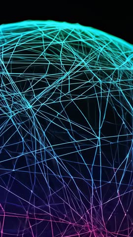 Rotating Neon Wireframe Globe Revealing Pulsing Network Nodes Vertical Video Loop