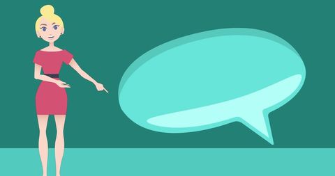 Businesswoman Presenting with Speech Bubble Illustration