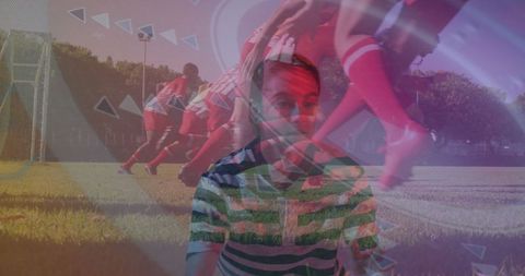 Dynamic Youth Soccer Team Practicing on Grass Pitch with Player Highlight