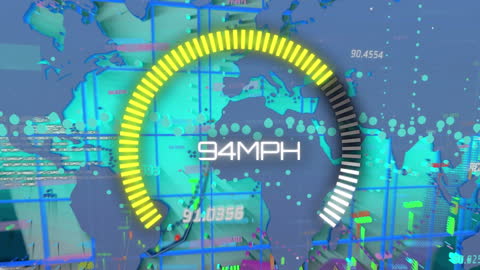 Futuristic Digital Speedometer with Global Data Overlay