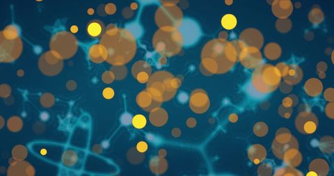 Glowing Yellows with Molecules on Sci-Tech Blue Background