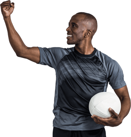 Joyful Sportsman Celebrating Victory Holding Rugby Ball Transparent