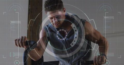 Augmented reality in fitness: man working out on treadmill