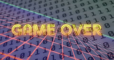 Retro 'Game Over' Sign with Futuristic Digital Grid Background