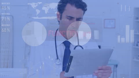Doctor Analyzing Data with Futuristic Technology Interface