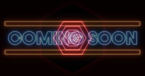 Vibrant Neon Coming Soon Sign with Futuristic Red Hexagons - Download Free Stock Images Pikwizard.com