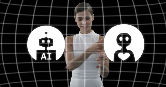 Woman Interacting With Holographic AI and Human Icons - Download Free Stock Images Pikwizard.com