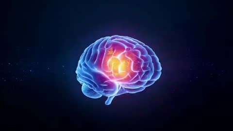 Rotating Glowing Brain Model in Futuristic Digital Space