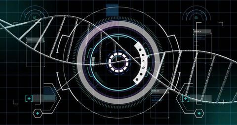 Futuristic DNA Helix with Digital Interface for Scientific Innovation