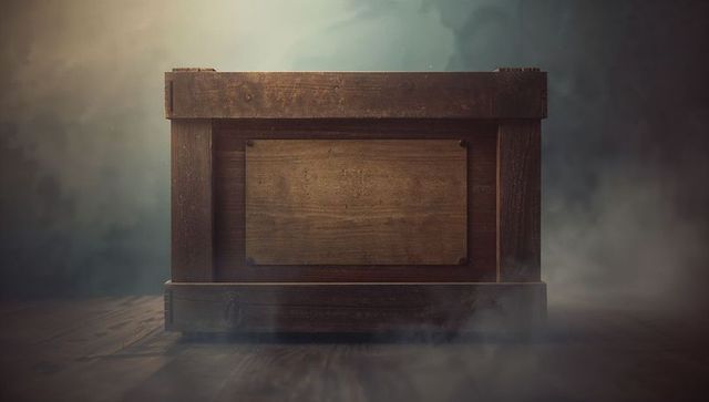 Mysterious wooden crate in vintage gothic ambiance