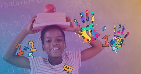 Joyful child with educational elements embracing learning