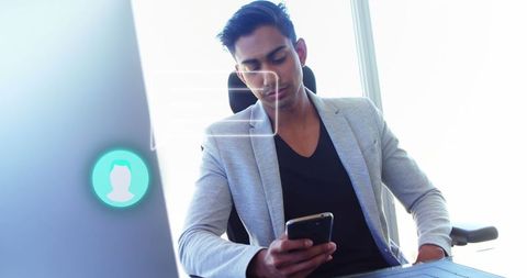 Businessman engaging with digital communication interface