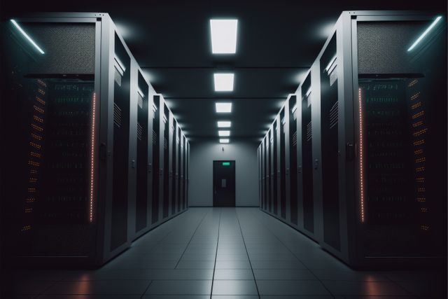 Modern Data Center With Dark Servers and LED Lights - Download Free Stock Images Pikwizard.com