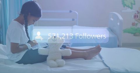 Hospitalized Girl Engaging with Social Media on Tablet