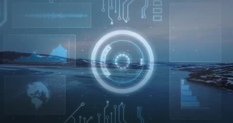 Futuristic Digital Interface with Technology Overlays