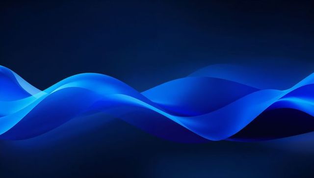 Flowing translucent blue ribbon waves on dark gradient background for tech design