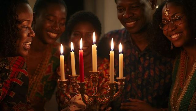 Happy family celebrating together with festive candles