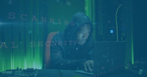 Hacker in Hooded Sweatshirt Browsing Code Interface - Download Free Stock Images Pikwizard.com