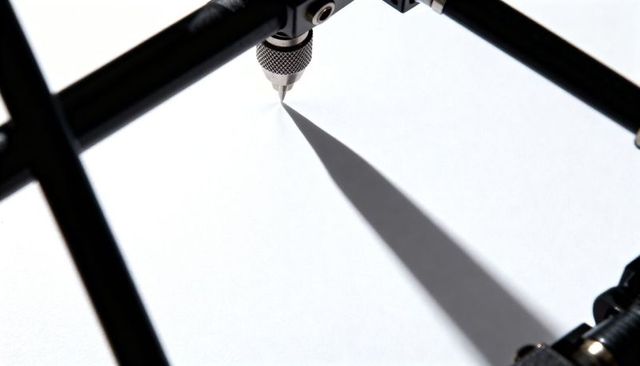 Precision scribing tool casting dramatic triangular shadow on white surface