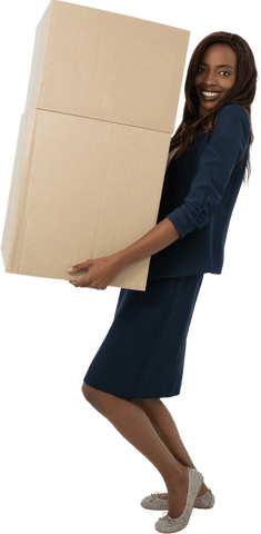 Smiling Businesswoman Carrying Large Cardboard Boxes Transparent - Download Free Stock Videos Pikwizard.com