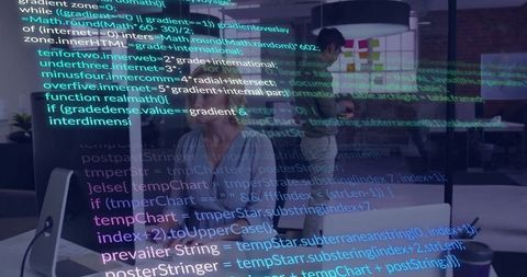 Middle-aged Developer Working with Code Overlay in Modern Office