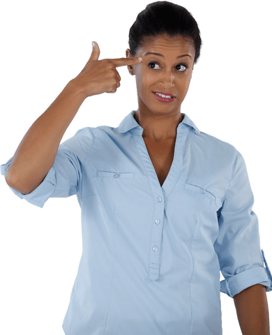 transparent businesswoman gesturing finger gun to temple - Download Free Stock Videos Pikwizard.com