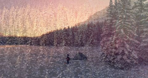 Lone Camper in Scenic Winter Woodland at Sunrise - Download Free Stock Images Pikwizard.com