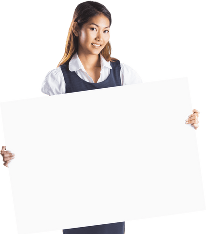 smiling businesswoman holding transparent white poster board - Download Free Stock Videos Pikwizard.com