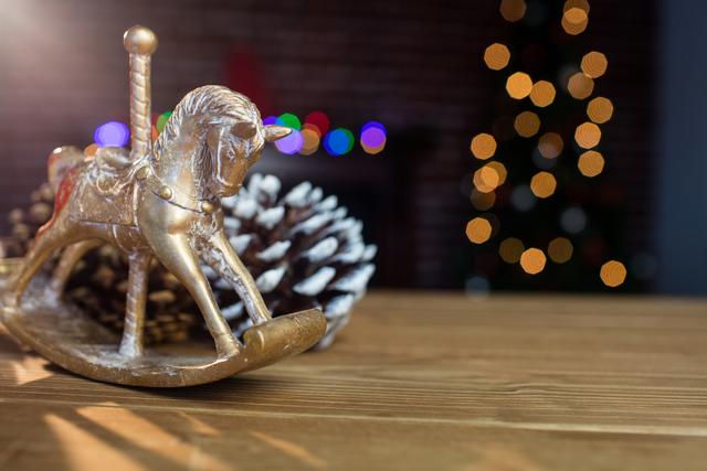 Unicorn figurine on table during christmas time