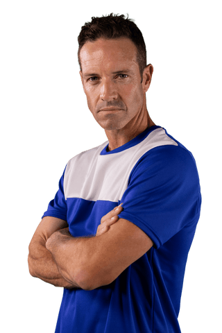 Caucasian Sportsman on Transparent Background Crossed Arms