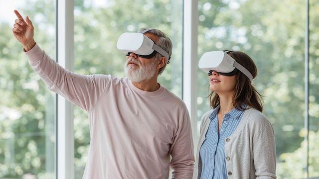 Senior Couple Exploring Virtual Reality in Living Room with Garden View