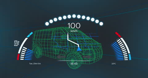 Futuristic Car Dashboard Interface with 3D Holographic Model