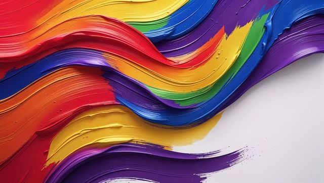 Rainbow oil paint strokes on canvas with bold texture