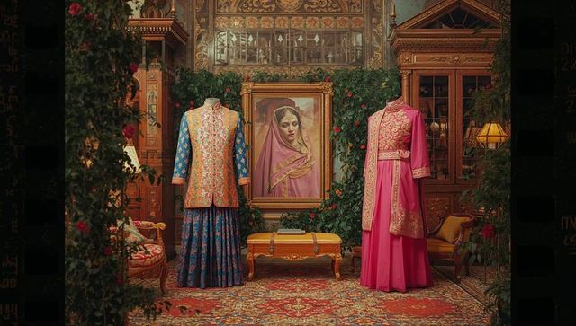Opulent Asian Textile Display in Historic Exhibition Setting