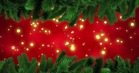 Festive Fir Tree Branches with Bokeh Lights on Red Background - Download Free Stock Images Pikwizard.com
