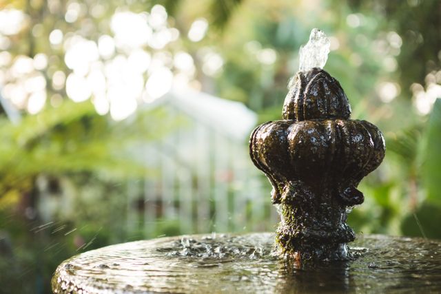 Close-up of fountain splashing water at botanical garden