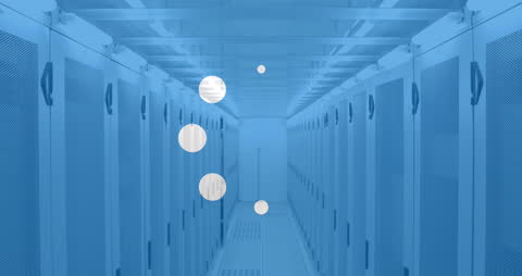 Futuristic Server Room with Digital Animation Overlay