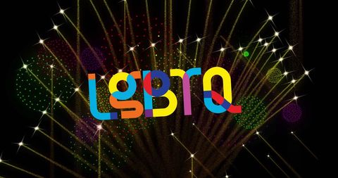 Vibrant LGBTQ Text with Fireworks Celebration Graphic - Download Free Stock Images Pikwizard.com