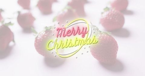 Neon Merry Christmas Sign with Fresh Strawberries Decorating