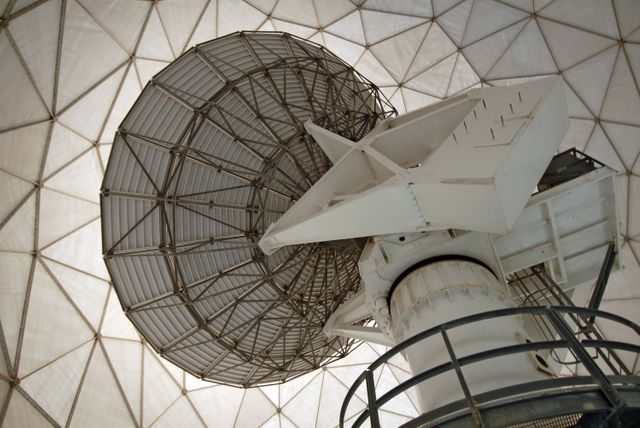 CAPE CANAVERAL, Fla. – This view is NASA's C-band, Debris Radar antenna inside the radome at a site on North Merritt Island in Florida.  One of the largest of its kind in the world, the C-band radar provided critical support to pinpoint debris during the launch of space shuttle Atlantis on the STS-125 mission. The need for this radar was identified after the Columbia tragedy.  It worked together with smaller X-band radars placed on the solid rocket booster ship Liberty Star and the U.S. Army landing craft utility ship Brandy Station.  Together they provided extremely high resolution images of any debris that created by Atlantis during launch.  Photo credit: NASA/Troy Cryder