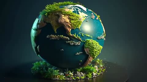 Stylized Rotating Globe with Mossy Continents in Dark Space