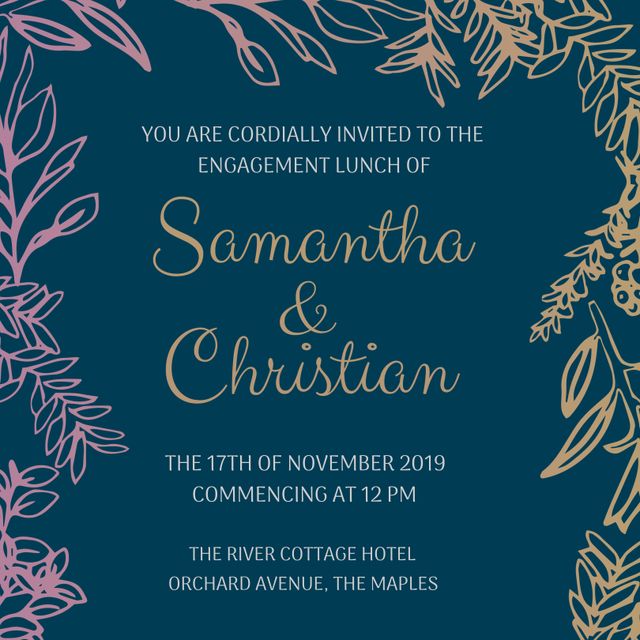 Elegant Blue Botanical Engagement Invitation Template - Download Free Stock Templates Pikwizard.com