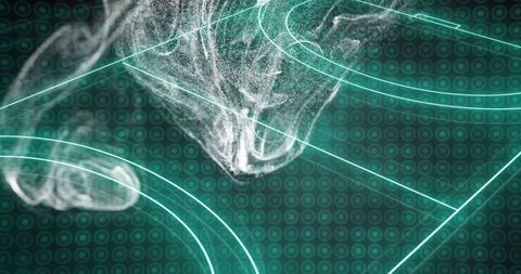 Futuristic Digital Particle Swirl on Virtual Grid