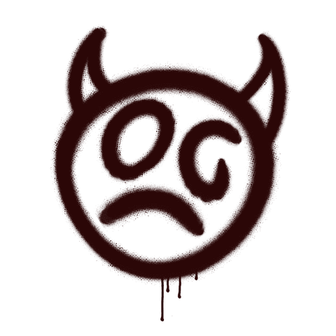 Red Graffiti Devil Face With Horns on Transparent Canvas