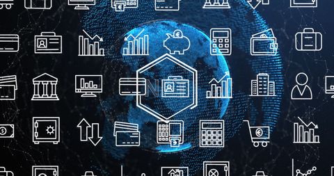 global financial network concept with technology icons - Download Free Stock Images Pikwizard.com