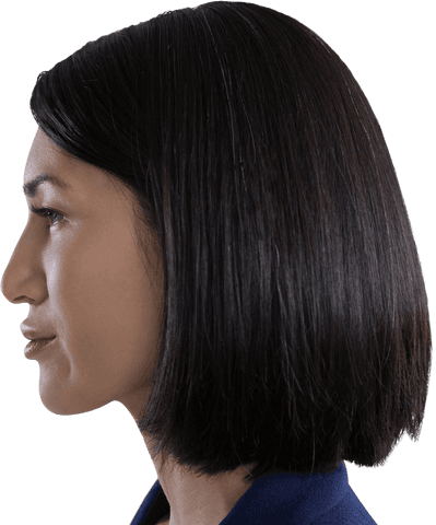 Transparent side profile of contemplative woman with short hair